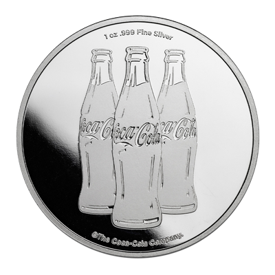 A picture of a 1 oz Coca-Cola® Pure Silver Round